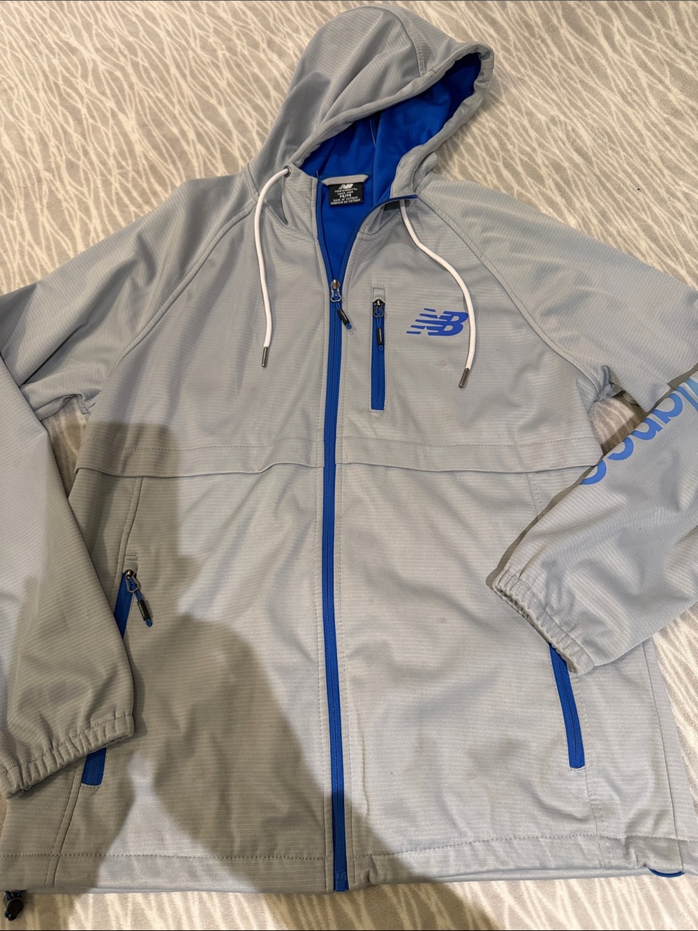 New Balance Light Gray and Royal Blue Hooded Windbreaker